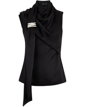 David Koma Brooch Drape Top - Black