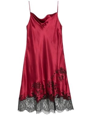 Carine Gilson Vestido Midi Con Ribete De Encaje - Rojo