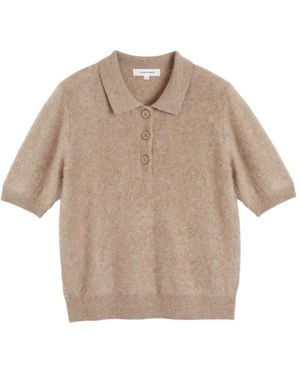 Chinti & Parker Short-Sleeve Cashmere Polo Top - Natural