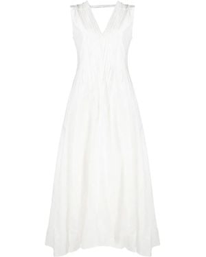 Brunello Cucinelli Pleat-Detail V-Neck Dress - White
