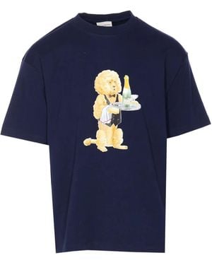 Drole de Monsieur Poodle Print Crew Neck T-Shirt - Blue