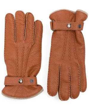 Gran Sasso Grained-Leather Press-Stud Gloves - Brown