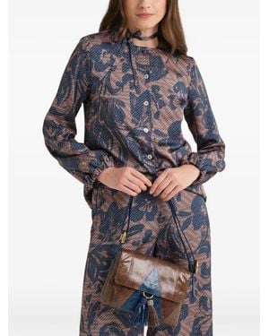 Maliparmi Sweet Foliage Floral-Print Tie-Neck Shirt - Grey