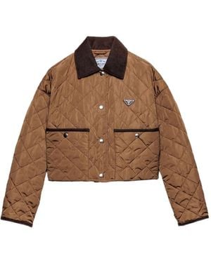 Prada Gesteppte Jacke mit Cordkragen - Braun