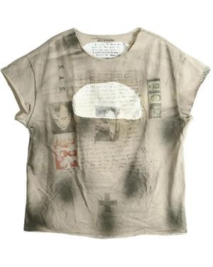 SAITOS Patch-Detail Distressed T-Shirt - Grey