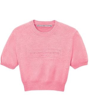 Alexander Wang Cotton-Blend Chenille Cropped Pullover With Logo Clothing - Pink
