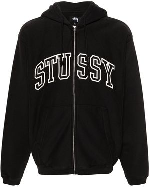 Stussy Logo-Print Cotton-Blend Zip Hoodie - Black