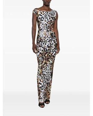 Norma Kamali Sleeveless Animal-Print Maxi Dress - White