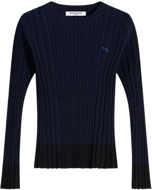 Maison Kitsuné Ribbed Long-Sleeve Jumper - Blue
