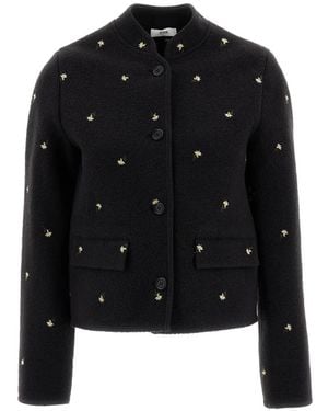 Rier Walker Floral-Embroidered Wool Jacket - Black
