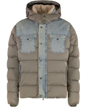 Moorer Teve Denim-Panel Hooded Down Jacket - Gray