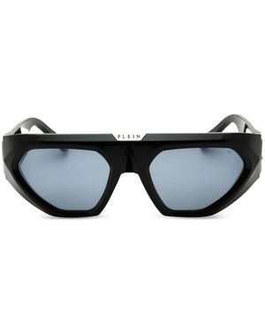 Philipp Plein Lunettes De Soleil Géométriques À Plaque Logo - Black