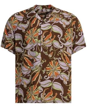 Sun Surf Spider Lily Floral-Print Short-Sleeve Shirt - Brown