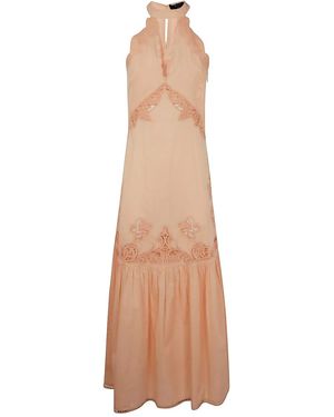 Twinset Maxi Broderie-Anglaise Halterneck Dress - Natural