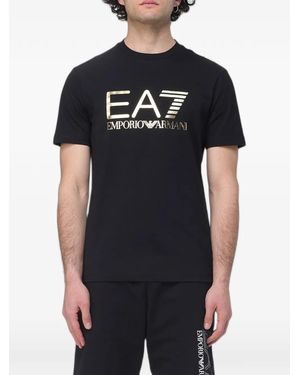EA7 Logo-Print Cotton T-Shirt - Black