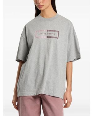 Palm Angels Camiseta Con Logo Y Apliques - Gris