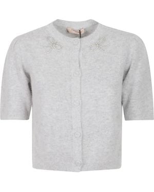 Twinset Cárdigan De Manga Corta Con Detalle De Lazo - Gris