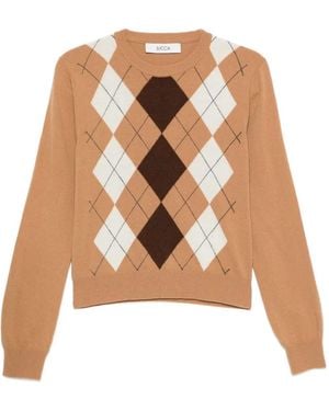 Jucca Argyle-Pattern Crew-Neck Sweater - White