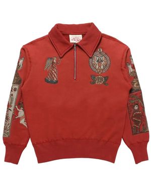Samuel Zelig Folk Quarter-Zip Sweatshirt - Red