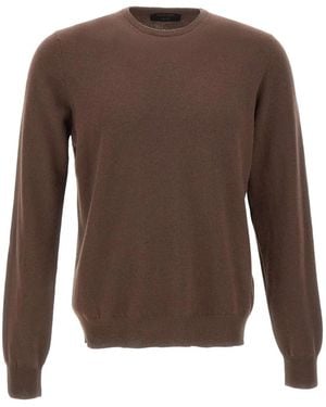 Gran Sasso Ribbed-Trims Crew-Neck Sweater - Brown