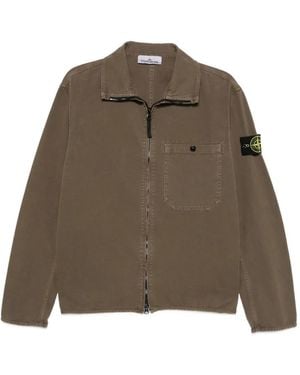 Stone Island Chest-Pocket Zip-Up Jacket - Brown