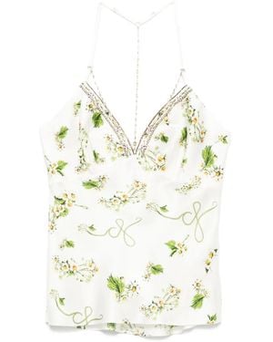 CAMILLA Top De Seda Con Estampado Floral - Blanco