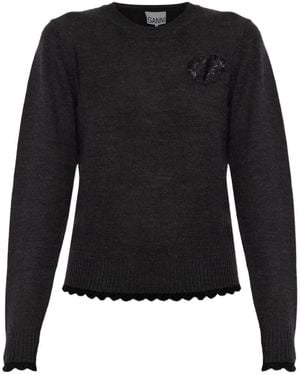 Ganni Crew-Neck Wool-Blend Jumper - Black