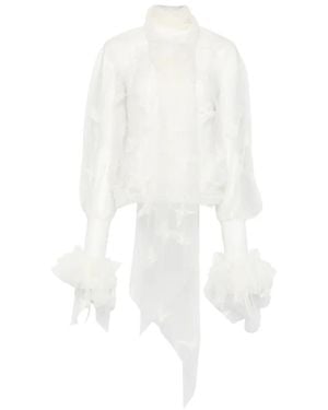 Blumarine Butterfly-Appliqué Pussy-Bow Blouse - White