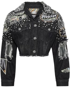 Philipp Plein Crystal-Embellished Denim Jacket - Black