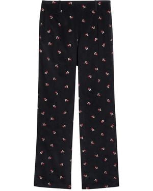 RIXO London Olwen Broek Met Geborduurde Bloemen - Blauw