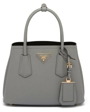 Prada Double Small Saffiano Leather Tote Bag - Grey