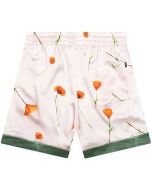 NAHMIAS Poppy-Print Side-Stripe Silk Shorts - Pink