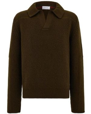 Ferragamo Knitted Jumper With Polo Collar - Green