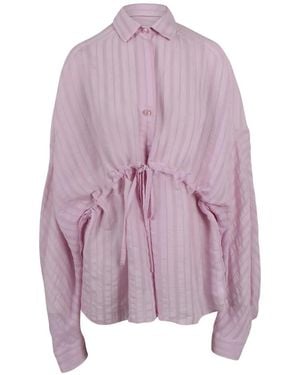 Thelatest Drawstring Striped Shirt - Purple