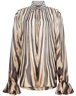 Roberto Cavalli Zebra-Print Ruffled-Cuff Shirt - White