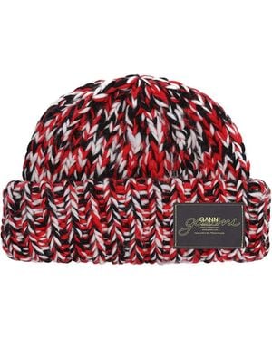 Ganni Crochet-Knit Wool Beanie - Red