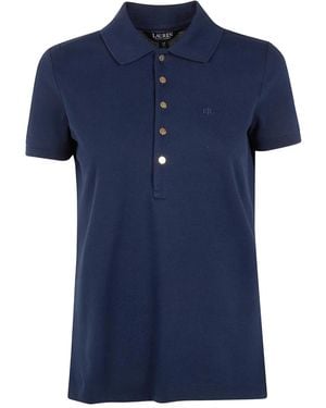 Ralph Lauren Button Embroidered Polo Top - Blue