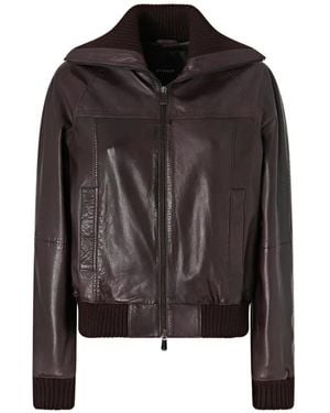 Pinko Ribbed-Trim Leather Jacket - Black