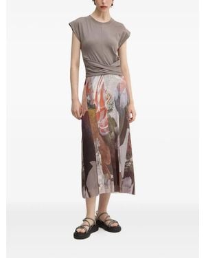 Desigual Graphic-Print Pleated Dress - Natural