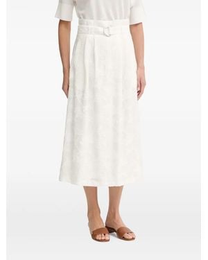 MARC AUREL Belted Jacquard-Pattern Midi A-Line Skirt - White