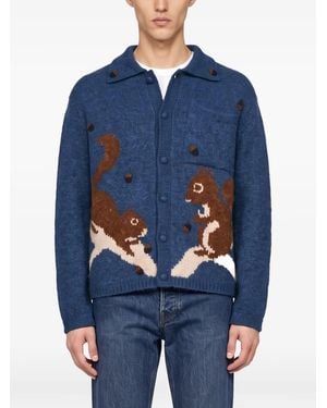 BAZISZT Cardigan Mit Eichhörnchen-Intarsie - Blau