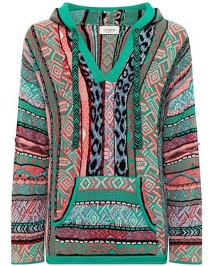 Laneus Patterned V-Neck Hoodie - Green