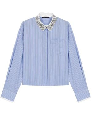Maje Striped Embellished-Collar Shirt - Blue