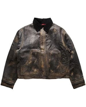 424 Washed-Effect Leather Jacket - Black