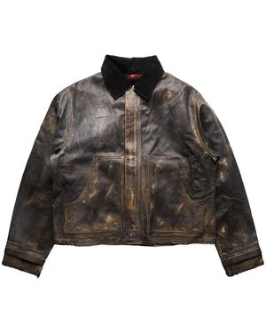 424 Lederjacke mit ausgewaschenem Effekt - Schwarz