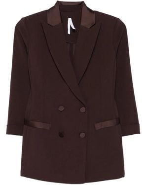 Imperial Double-Breasted Satin-Trimmed Blazer - Brown