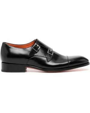 Santoni ダブルバックル レザーシューズ - ブラック