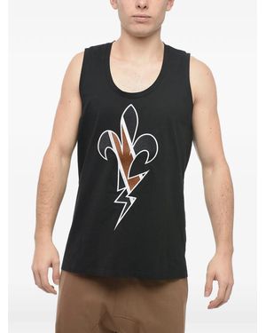 Neil Barrett Fleur-De-Thunder Embroidered Tank Top - Black