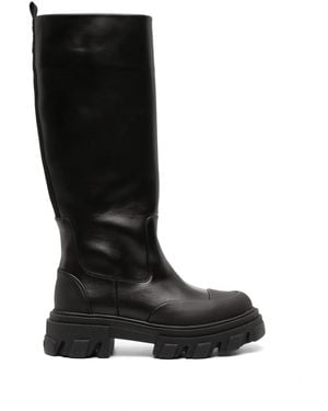 Ganni Ruber Toecap Leather Boots - Black
