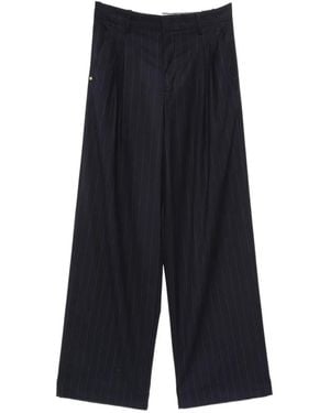 White Sand Pinstripe-Pattern Pleated Trousers - Blue